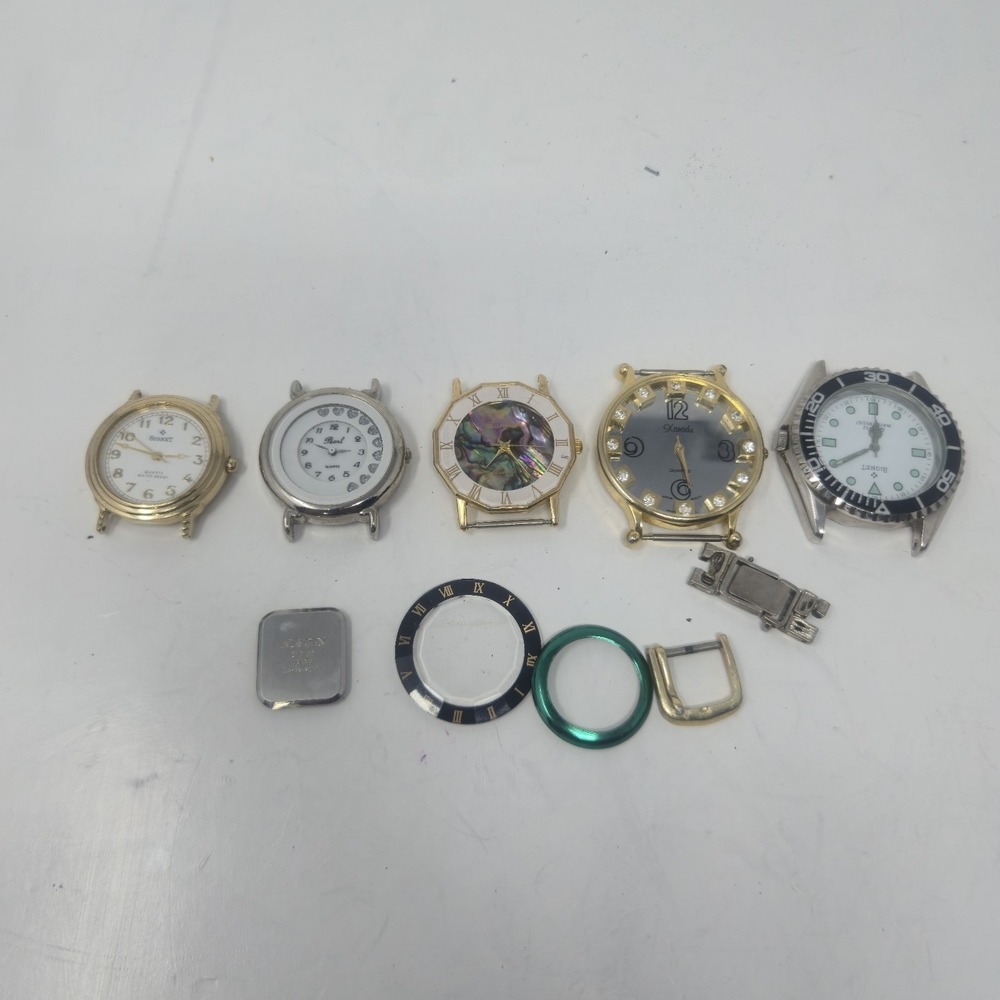 Lot of 5 Vintage Quartz Watch Heads Signet Diver Abalone Pearl Seiko Clasp Parts
